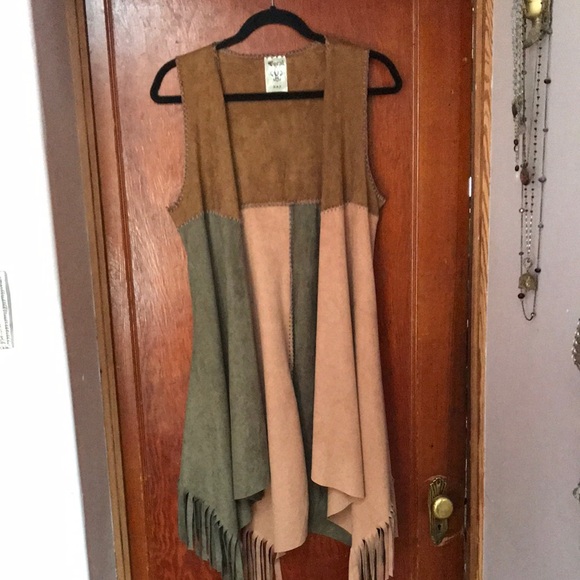 Vocal Jackets & Blazers - Bohemian Super Soft faux Suede Fringe Vest in Earth Tones